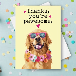Lustige Golden Retriever Dankeskarte, Haustierhund dank humorvoller Wortspielgruß, benutzerdefinierter Name personalisiertes Geschenk, glücklicher Hund Sonnenbrille vorhanden