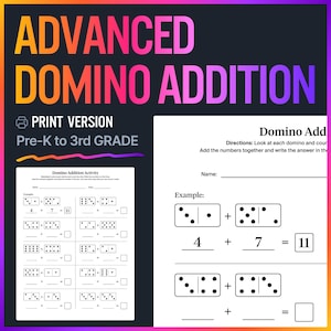 Domino Math Addition Worksheets for Pre-K | Advanced Counting Cards, Homeschool Math Practice, Preschool Printable Activity