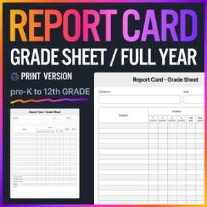 Boletín de calificaciones de todo el año / Hoja de calificaciones imprimible para estudiantes / Seguimiento de prejardín de infantes a 12.º grado