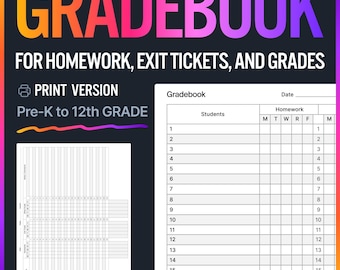 Printable Gradebook Tracker for Teachers | Student Grade Sheet, Homework & Exit Ticket Tracker | 25 Student Class Record Form