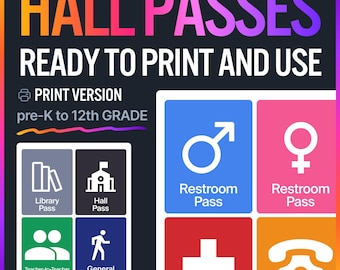 Pases de acceso imprimibles para profesores / Juego de pases para el aula / Pases para el baño, enfermería, oficina, biblioteca y pasillos de estudiantes