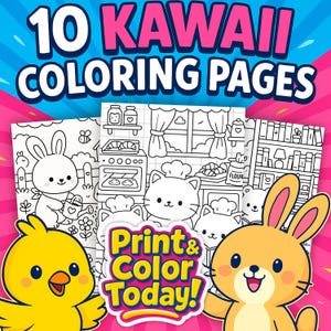 Kawaii Animal Scene Coloring Pages | 10 Printable Cute & Cozy Sheets for Kids | Fine Motor Fun | Spring Art Activities | PDF Download