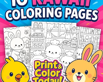 Kawaii Animal Scene Coloring Pages | 10 Printable Cute & Cozy Sheets for Kids | Fine Motor Fun | Spring Art Activities | PDF Download