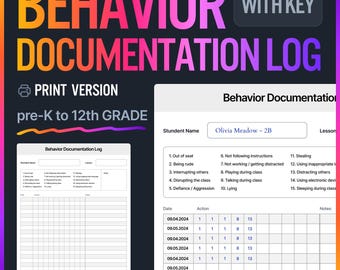 Behavior Documentation Log: Classroom Incident Report (Printable)