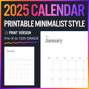 2025 Printable Minimalist Calendar | Simple Monthly Planner for Personal and Office Use, Wall Calendar Printable PDF, 2025 Calendar