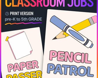 Tabla de tareas del aula para maestros de primaria / Tarjetas de tareas para estudiantes imprimibles, tablero de ayudantes, decoración para tablón de anuncios y póster de tareas del aula