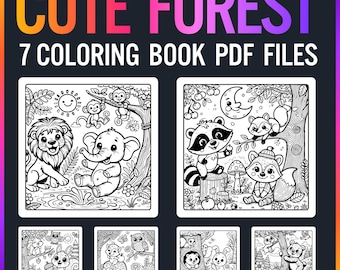 Schattig bos kleurboek Eenvoudige kleurplaten voor kinderen, peuters 7 afdrukbare, digitale download pdf-boek voor plezier en ontspanning
