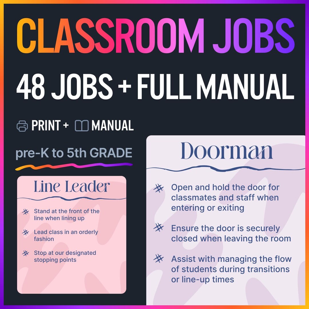 Classroom Jobs Printable, Classroom Decor, 48 Jobs, Back to School ...