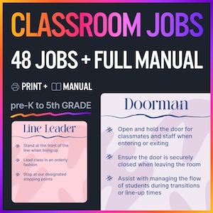 Classroom Jobs Printable: 48 Editable Cards, Elementary Decor (PDF)