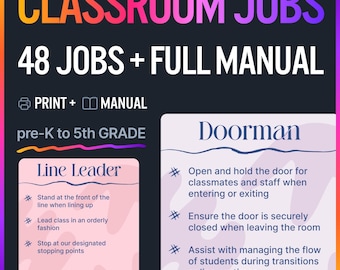 Classroom Jobs Printable: 48 Editable Cards, Elementary Decor (PDF)