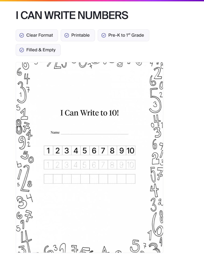 Printable Numbers Writing Guide Number Writing Worksheets for Prek Kindergarten 1st Grade | Printable ...