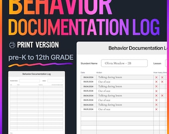 Verhaltensdokumentation Log Chart | Behavior Tracker | Druckbare Arbeitsblatt für Lehrer für Klassenzimmer-Design