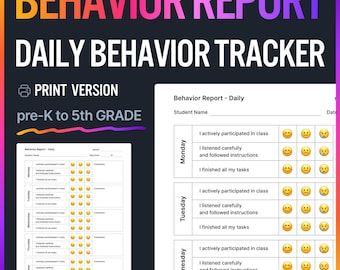 Daglig beteenderapport för lärare | Utskrivbar elevbeteendetabell, emoji-betygsspårare och föräldrakommunikationsformulär för klassrum, förskoleklass till 5 år