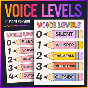 Voice Level Chart Classroom Printable Display, Bright Classroom Management Decor, Noise Level Posters, Behavior Management Signs