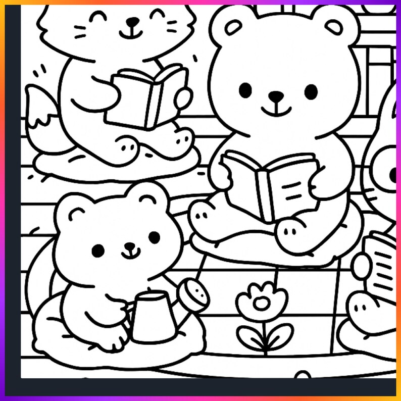 Kawaii Animal Scene Coloring Pages | 10 Printable Cute & Cozy Sheets ...