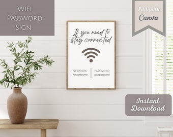 Wifi Schild für Airbnb | Urlaub zum Ausdrucken | Canva Template | Miete Home Internet Zeichen | Airbnb Wifi Zeichen Vorlage | Internet Zeichen