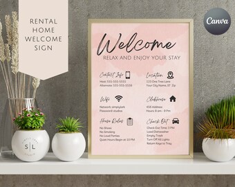 Willkommensschild für Airbnb | Urlaub zum Ausdrucken | Canva Template | Mietwohnung Willkommen | Airbnb Willkommensschild Vorlage | Vrbo WS09