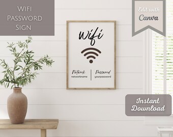 Wifi Schild für Airbnb | Urlaub zum Ausdrucken | Canva Template | Miete Home Internet Zeichen | Airbnb Wifi Zeichen Vorlage | Internet Zeichen