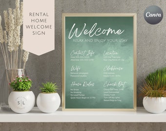 Willkommensschild für Airbnb | Urlaub zum Ausdrucken | Canva Template | Mietwohnung Willkommen | Airbnb Willkommensschild Vorlage | Salbei Zeichen | WS11