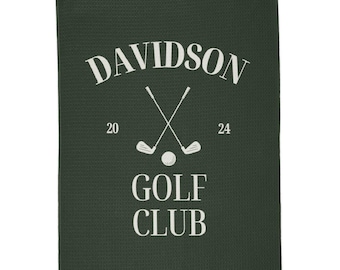 Personalized Golf Towel Present For Golfer, Custom Family Name Name Clip On Club Bag Accessory, Wedding Merch, Groomsmen Tournament Gift