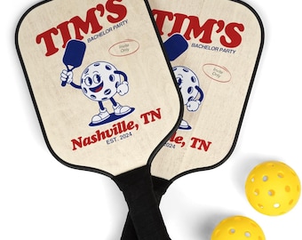 Personalized Name Retro Cartoon Pickleball Set, Custom Vintage Style Pickle Ball Paddle Kit, Funny Graphic Illustration Racquet Family Gift