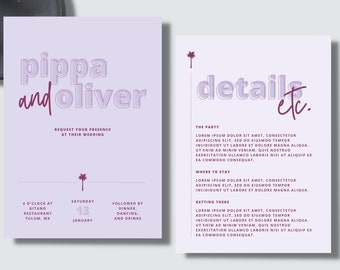 Plantilla imprimible de invitación de boda de playa personalizada colorida - Descarga digital instantánea de Canva editable - Papelería DIY divertida y moderna