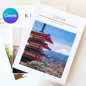 Travel Photo Book Magazine Template, Printable Adventure Journal Scrapbook, DIY Modern Coffee Table Memory Album, Digital Canva Download
