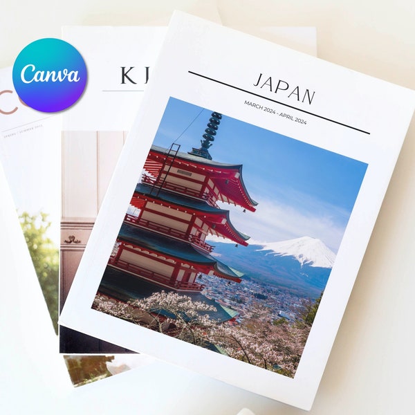 Travel Photo Book Magazine Template, Printable Adventure Journal Scrapbook, DIY Modern Coffee Table Memory Album, Digital Canva Download