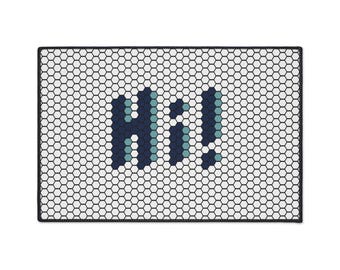 Hi! Tile Effect Look Heavy Duty Floor Mat, Mosaic Style Bath Mat, Retro Geometric Housewarming Gift, Aesthetic Home Decor Birthday Present