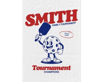 Personalized Retro Cartoon Rally Towel, Custom Animated Vintage Style Pickle Ball Graphic Sweat Gym Merch, Funny Illustration Sport Set