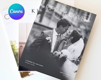 70+ Page Wedding Magazine Photo Album Template, Couples Story Scrapbook, Keepsake Coffee Table Photo Book, Printable Digital Canva Download