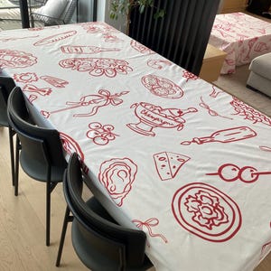 Hand Drawn Illustration Tablecloth, Dinner Party Table Cloth, That's Amore Italian Theme Doodles, Decor for Wedding, Shower, Bachelorette