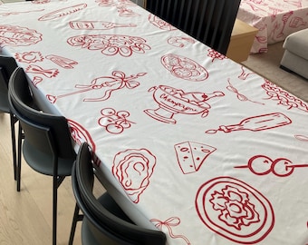 Hand Drawn Illustration Tablecloth, Dinner Party Table Cloth, That's Amore Italian Theme Doodles, Decor for Wedding, Shower, Bachelorette