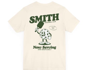Personalized Name Retro Cartoon Pickleball T-Shirt, Custom Vintage Pickle Ball Graphic Tee Merch, Funny Illustration Unisex Top, Team Gift