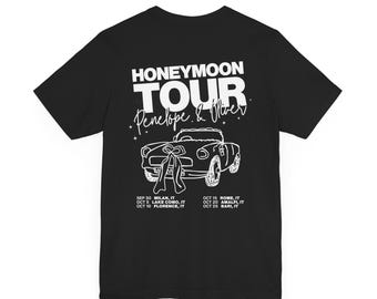 Personalized Honeymoon Tour T-Shirt, His & Hers Custom Concert Tee Shirt, Mr + Mrs Retro Couples Vacation Top, Newlyweds Wedding Merch Gift