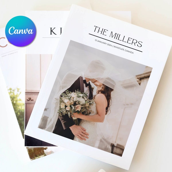 70+ Page Wedding Magazine Photo Album Template, Couples Story Scrapbook, Keepsake Coffee Table Photo Book, Printable Digital Canva Download