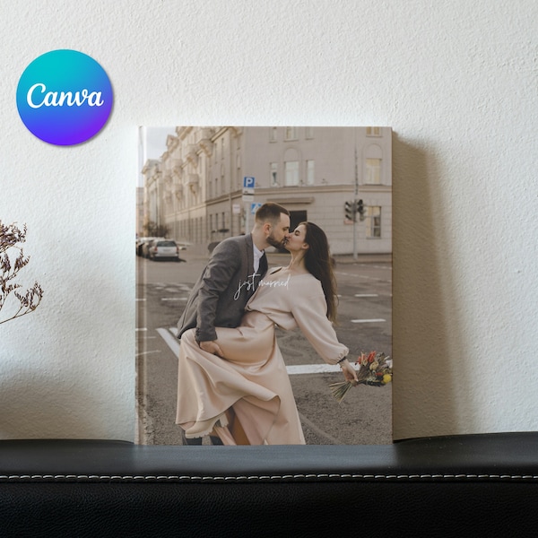 Wedding Photo Album Template, Newlywed Custom Coffee Table Book, Printable Just Married Scrapbook, DIY Anniversary Digital Canva Download