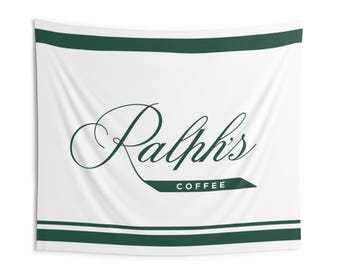 Personalized Vintage Ralph's Indoor Wall Tapestry, Custom Designer Style Baby Shower Hanging Sign, Party Decor Poster, Coffee Lover Banner