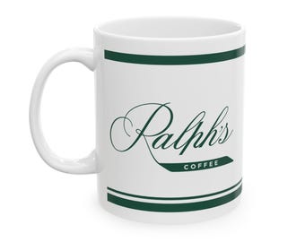 Personalized Ceramic Coffee Mug, 11oz Custom Tea Cup, Designer Vintage Style Ralph&#39;s Coffee Mug, Home and Kitchen Decor, Caffeine Lover Gift