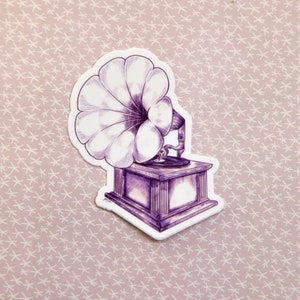Vintage Phonograph Die Cut Vinyl Sticker. Record Player Stickers. Music Sticker. Water Bottle Stickers. Waterproof Sticker. Record Player