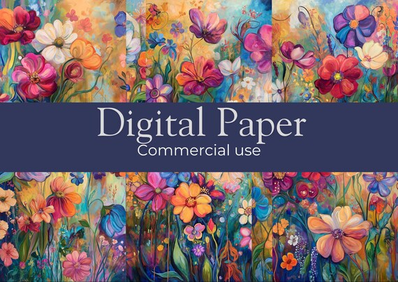 Digital Paper Colourful Painted Floral Design
