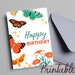 Happy Butterflies Birthday Greeting Card, Printable Card With Envelope ...