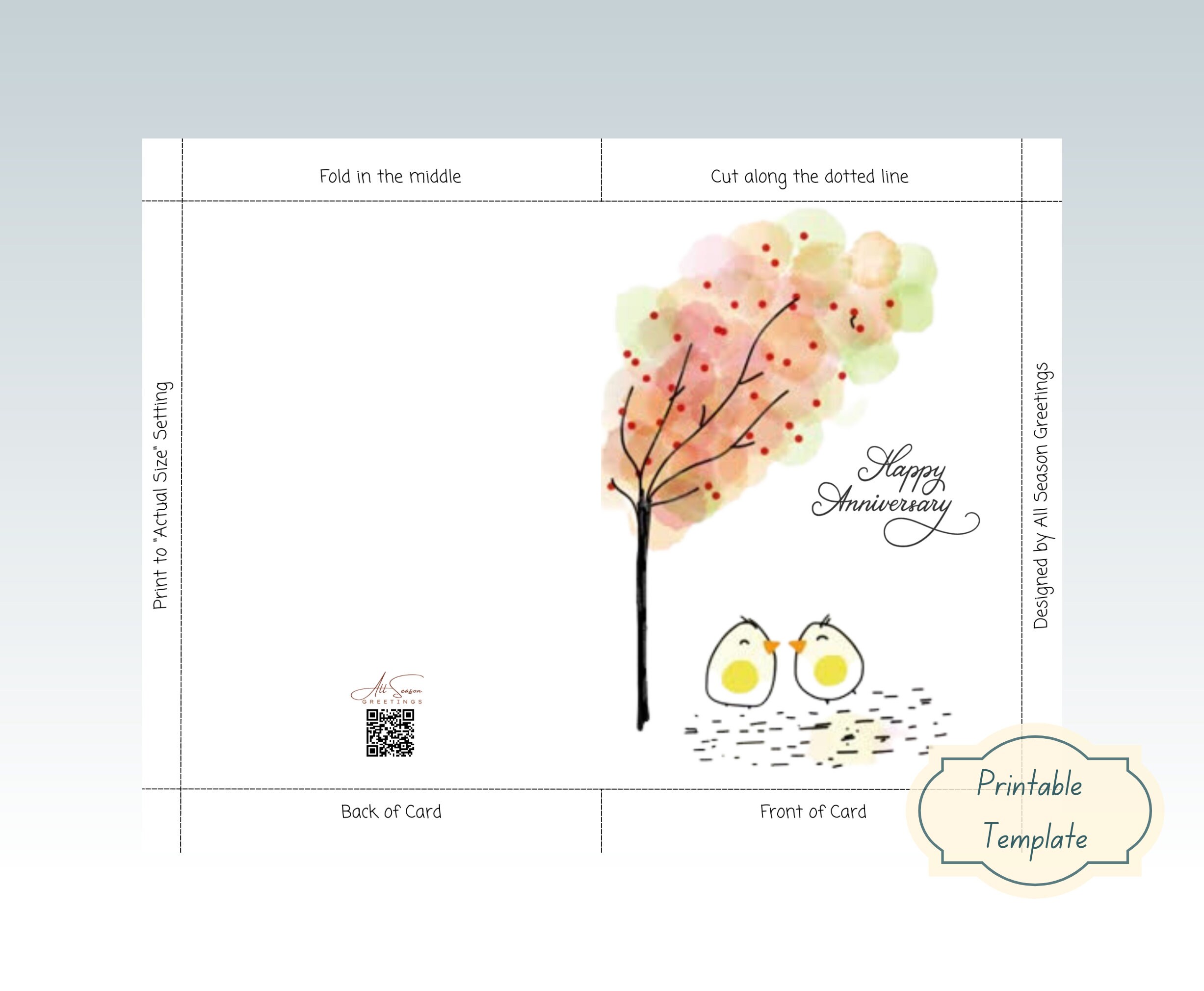 Happy Anniversary Love Birds. Printable Card With Envelope Template ...
