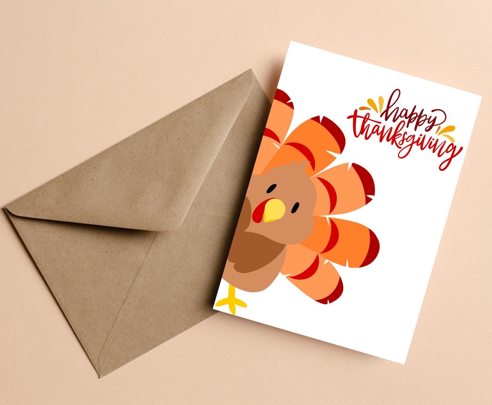Happy Thanksgiving Turkey Printable 5x7 Card and A7 Envelope Template ...