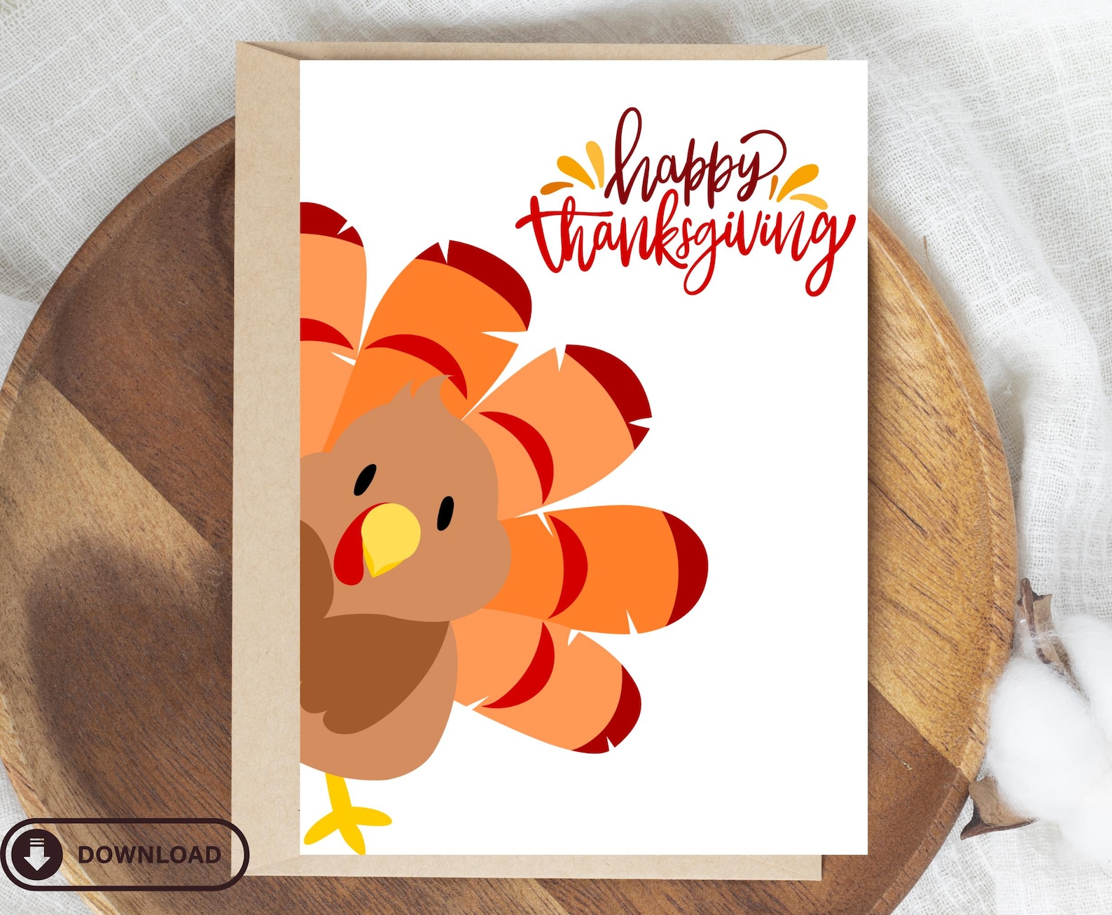 Happy Thanksgiving Turkey Printable 5x7 Card and A7 Envelope Template ...