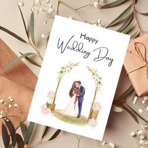 Feliz día de la boda, Tarjeta de boda imprimible con plantilla de sobre, Tarjeta de felicitación, Recién casados, Hermosa, Romántica, Regalo para boda