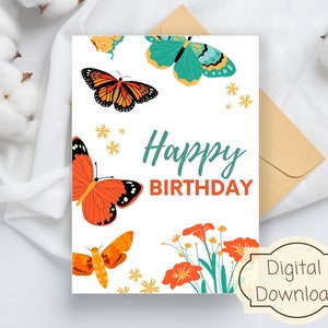 Happy Butterflies Birthday Greeting Card Printable Card With - Etsy