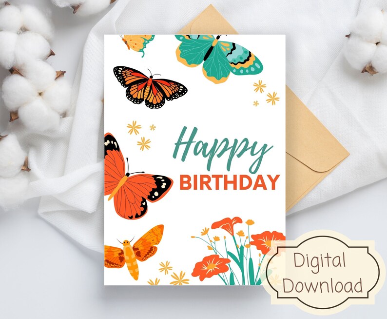 Happy Butterflies Birthday Greeting Card Printable Card With - Etsy