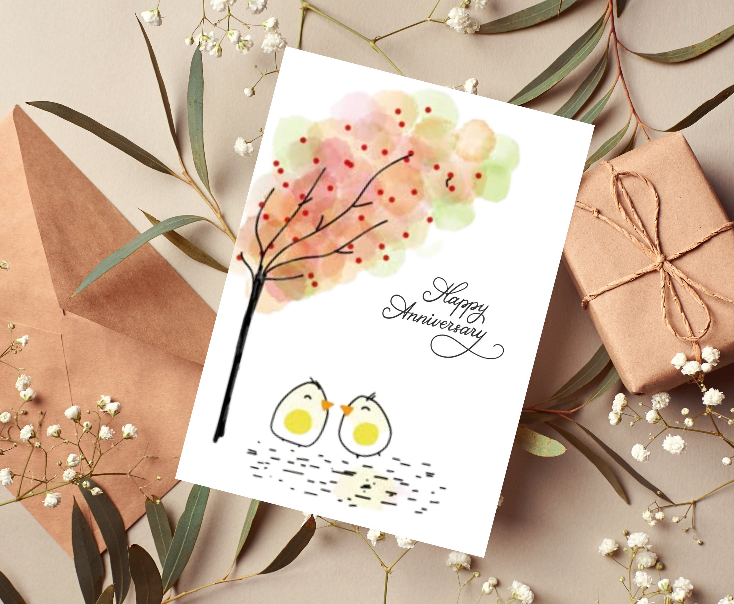 Happy Anniversary Love Birds. Printable Card With Envelope Template ...