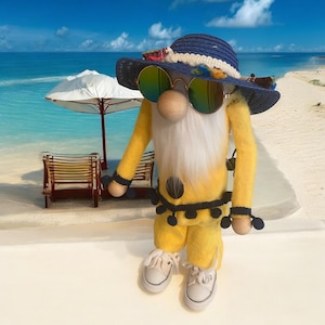 Sunny Day Beach Gnome - Handmade Summer Decor with Sunhat, Shades and Sneakers